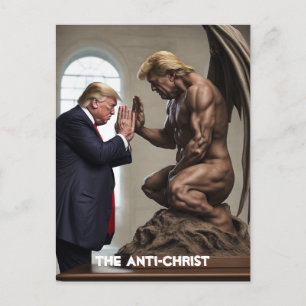 Trump bidt in een kerk De Anti-Christus Briefkaart