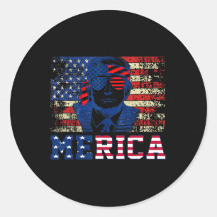 Trump blij op 4 juli Amerikaanse vlag Trump Ronde Sticker