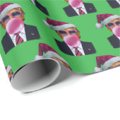 Trump Blowing Bubble Gum Christmas Green Cadeaupapier (Rol Hoek)