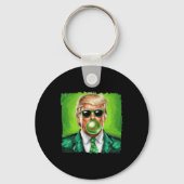 Trump Blowing Bubble Gum St. Patrick's Day Green S Sleutelhanger (Voorkant)