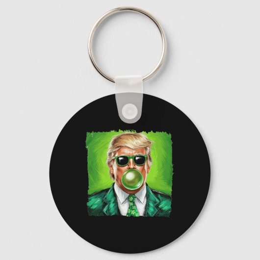 Trump Blowing Bubble Gum St. Patrick's Day Green S Sleutelhanger (Voorkant)
