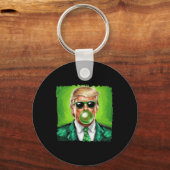Trump Blowing Bubble Gum St. Patrick's Day Green S Sleutelhanger (Voorkant)