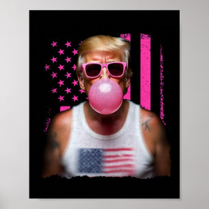 Trump Bubble Gum Roze Zonnebril Usa Vlag Grappig 1 Poster
