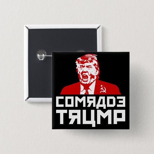 Trump Button: "COMRADE TRUMP" (zwart) Vierkante Button 5,1 Cm (Voorkant /achterkant)