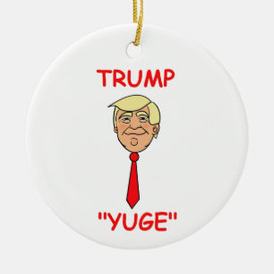 Trump-Cartoon Gezicht met Stropdas - "Yuge"-Orname Keramisch Ornament