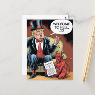 Trump-Cartoon welkom bij Hell JD Briefkaart
