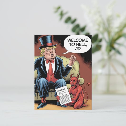 Trump-Cartoon welkom bij Hell JD Briefkaart (Staand voorkant)