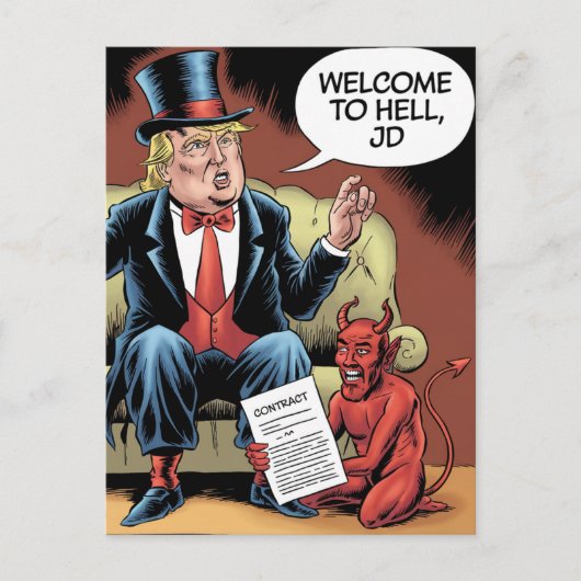 Trump-Cartoon welkom bij Hell JD Briefkaart (Voorkant)