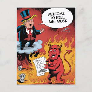 Trump-Cartoon welkom bij Hell Mr. Musk Briefkaart
