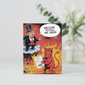 Trump-Cartoon welkom bij Hell Mr. Musk Briefkaart (Staand voorkant)