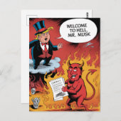 Trump-Cartoon welkom bij Hell Mr. Musk Briefkaart (Voorkant / Achterkant)