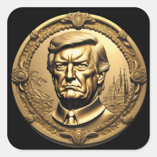 TRUMP CGI Collectible Gouden Art-Coin Doubloon Vierkante Sticker