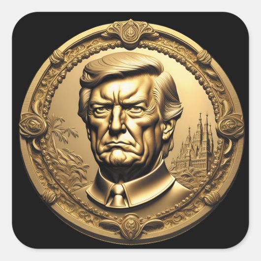 TRUMP CGI Collectible Gouden Art-Coin Doubloon Vierkante Sticker (Voorkant)