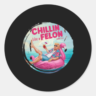 Trump Chillin Als een Felon Zomer Retro Pool Float Ronde Sticker