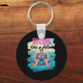 Trump Chillin Als een Felon Zomer Retro Pool Float Sleutelhanger (Voorkant)