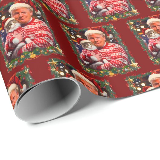 Trump Christmas Cat Ugly Xmas Wrapping Paper Cadeaupapier (Rol Hoek)