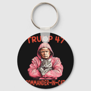 Trump Commandant in Cat Funny Cat en Trump Sleutelhanger