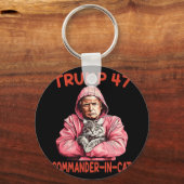 Trump Commandant in Cat Funny Cat en Trump Sleutelhanger (Voorkant)