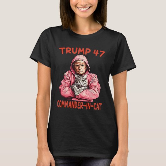 Trump Commandant in Cat Funny Cat en Trump T-shirt (Voorkant)
