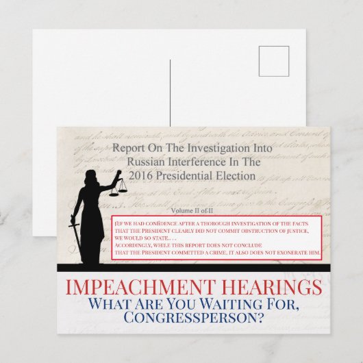 Trump-congres Mueller-rapport over gerechtigheid a Briefkaart (Voorkant / Achterkant)