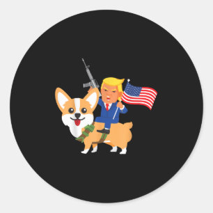 Trump Corgi Pistool Merica 2020 Verkiezing Donald Ronde Sticker