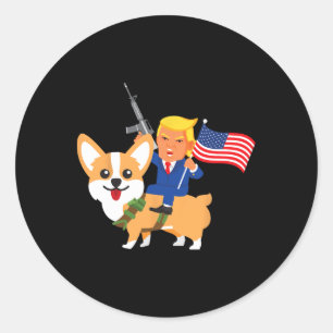 Trump Corgi Pistool Merica Verkiezing Donald Hond Ronde Sticker
