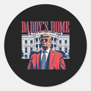 Trump Daddys Home Witte Huis VS Amerikaanse vlag V Ronde Sticker