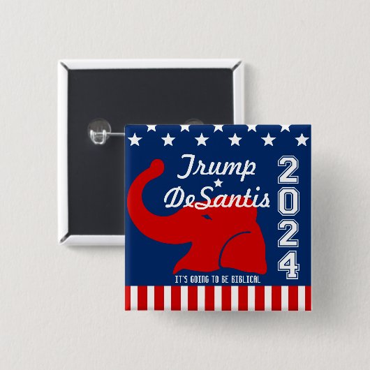 TRUMP DESANTIS 2024 BIBLICAL VIERKANTE BUTTON 5,1 CM (Voorkant /achterkant)