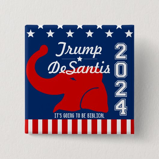 TRUMP DESANTIS 2024 BIBLICAL VIERKANTE BUTTON 5,1 CM (Voorkant)