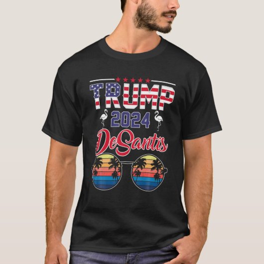 Trump Desantis 2024 Retro American Flamingo S T-shirt (Voorkant)