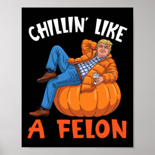 Trump drinkt koffie op pompoen chillen als een cri poster