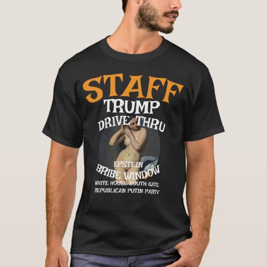 Trump Drive-Thru EPSTEIN Omkoop Ramen Personeel WH T-shirt (Voorkant)