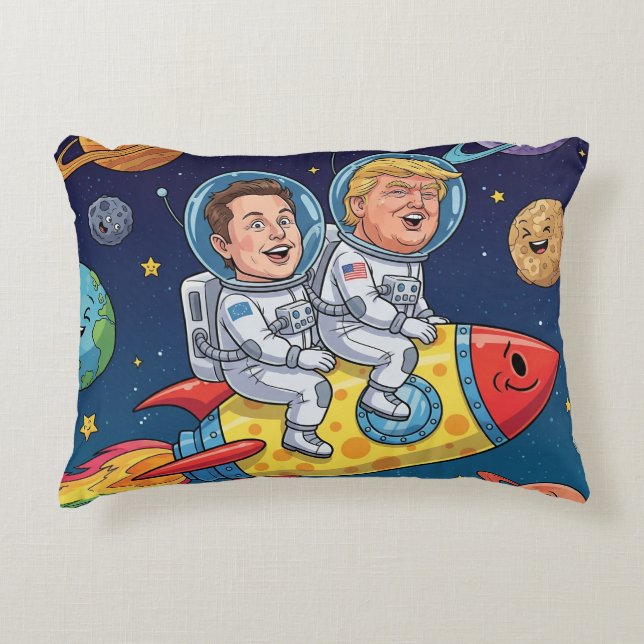 Trump & Elon Space Adventure, Cosmic Journey Accent Kussen (Voorkant)