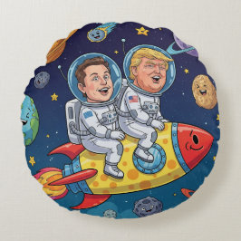 Trump & Elon Space Adventure, Cosmic Journey Rond Kussen