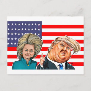 Trump en Hillary Caricature Briefkaart