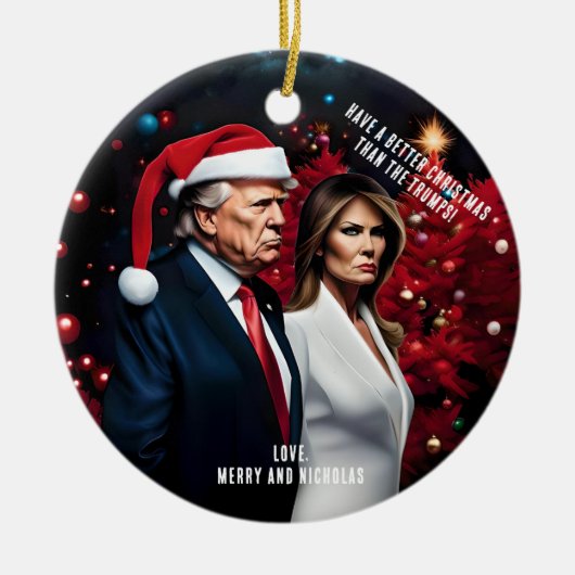 Trump en Melania Slechte Kerstmis Keramisch Ornament (Voorkant)