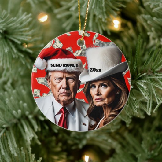 Trump en Melania "Stuur geld" Kerstmis Keramisch Ornament (Boom)