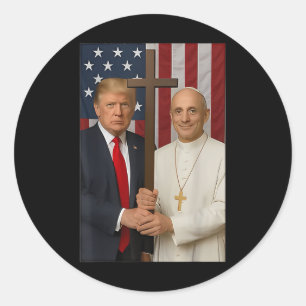 Trump en Paus Shirt - Paus Leo XIV God zegene Amer Ronde Sticker