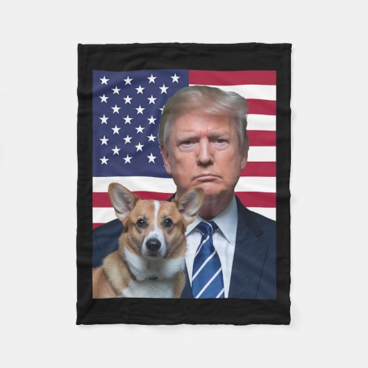Trump en Pembroke Welsh Corgi Dog Amerikaanse vlag Fleece Deken (Voorkant)