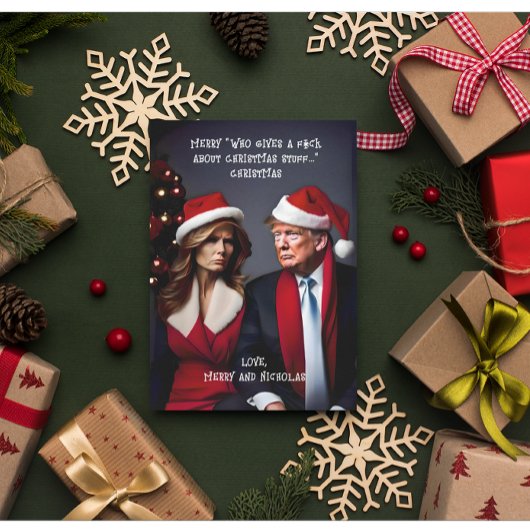 Trump en vrouw "Wie geeft een F*ck" Kerstmis Feestdagenkaart