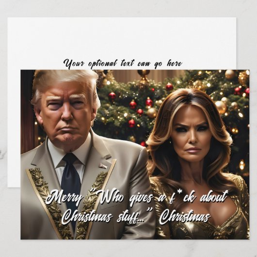 Trump en vrouw "Wie geeft een F*ck" Kerstmis Feestdagenkaart (Voorkant / Achterkant)