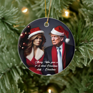 Trump en vrouw "Wie geeft een F*ck" Kerstmis Keramisch Ornament