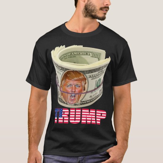 Trump Face on Money met Flag Design, ik sta met T-shirt (Voorkant)