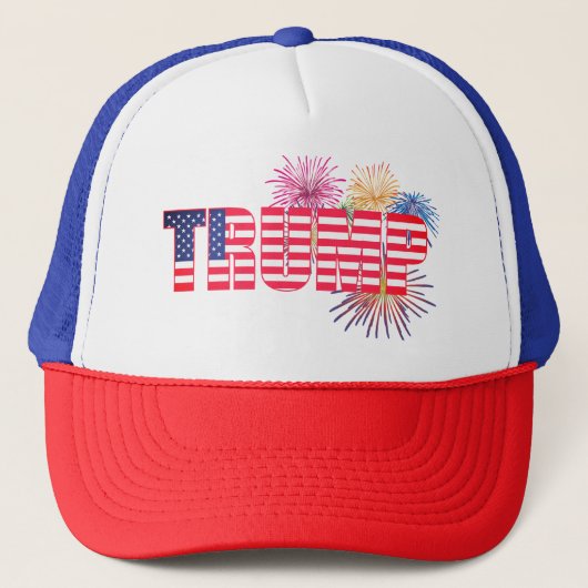 Trump Flag en Vuurwerk Patriottische Trucker Hoed Pet (Voorkant)