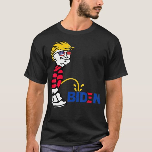 Trump Flag Sunglasses Peeing Pissing Pee On Biden, T-shirt (Voorkant)