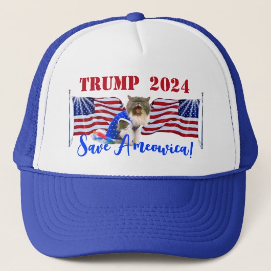 TRUMP Fur A'meowica! Schattigee Cat Trucker Hoed Trucker Pet (Voorkant)