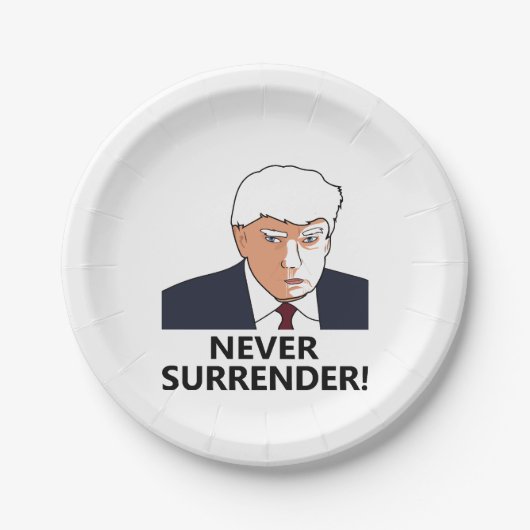 Trump geeft nooit Mok Papieren Bordje (Voorkant)