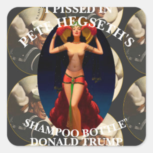 Trump GEPrikkeld PETER HEGSETH'S SHAMPOO FLES TRUM Vierkante Sticker