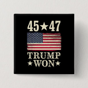Trump Gewonnen 2024 45 47e President Vlag Van De V Vierkante Button 5,1 Cm