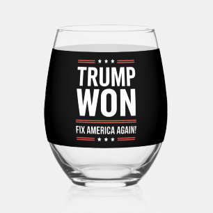 Trump Gewonnen MAGA Trump Winnaar 2024 Repareer Am Wijnglas Zonder Voet